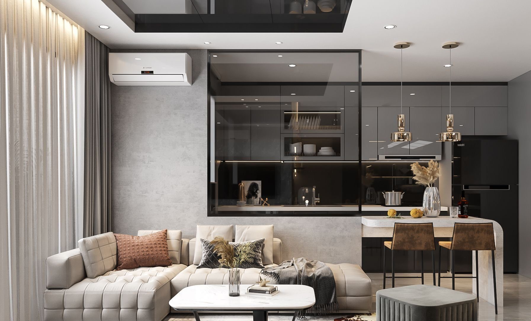 thiết kế nội thất căn hộ 56m2 2 phòng ngủ