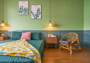 phòng ngủ màu xanh cốm